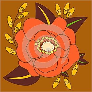 Orange and Yellow Flower Vector on Brown background