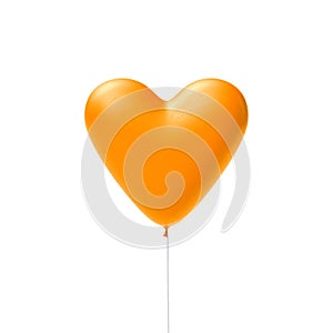 Orange or yellow heart shaped balloon for lovers on a white background in studio