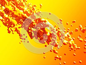 Orange yellow liquid bubbles splash abstract background