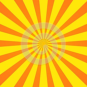 Orange yellow ray background. Vintage abstract texture. Retro starburst, sun beam. Halftone color. Light burst. Bright