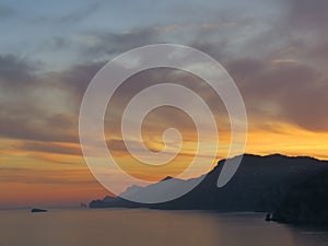 Sunset on the gulf of Naples. Amalfi Coast. Italy.