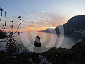 Sunset on the gulf of Naples. Amalfi Coast. Italy.