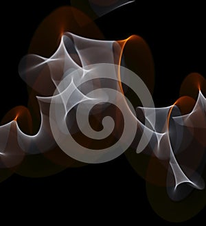 Orange-yellow-white curled line - ribbon painted by light on the black background. Improvisational painting by light.