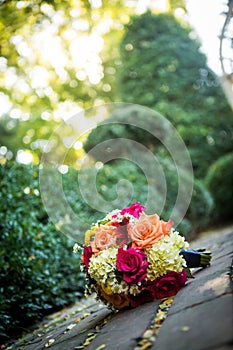 Orange, yellow, white wedding bouquet