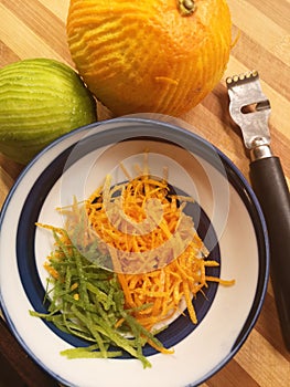 Orange zest and lime for the preparation of a dish