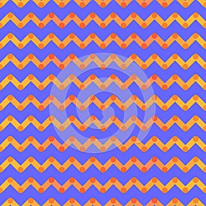 Orange zigzag seamless geometric pattern with gradient on blue background.