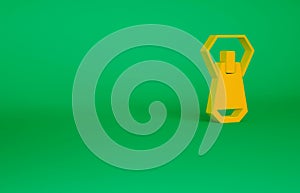 Orange Zipper icon isolated on green background. Minimalism concept. 3d illustration 3D render