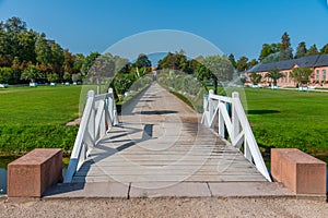 Orangerie and surrounding garden at Schwetzingen palace in Germany during sunny summer day