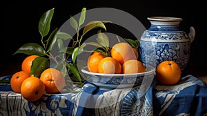 Oranges in Decorative Bowls on Vibrant Display Ai generated