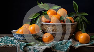 Oranges in Decorative Bowls on Vibrant Display Ai generated