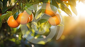 Oranges growing on a tree, Orange garden