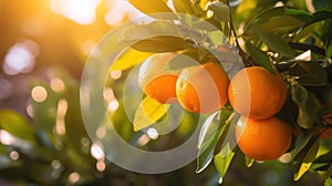 Oranges growing on a tree, Orange garden