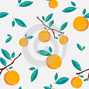 Oranges and leaves seamless pattern