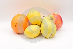 Oranges and Lemons on White Background