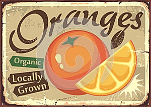 Oranges locally grown retro farm sign photo