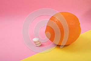 Oranges in Pink yellow background