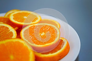 oranges on a plate on a sunny day photo