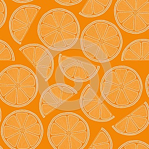 Oranges slices on a orange background seamless pattern