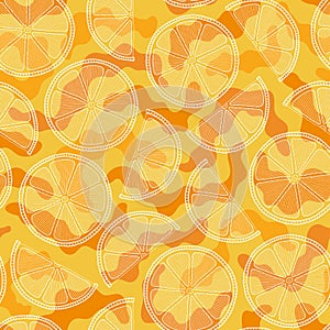 Oranges slices on a orange background seamless pattern