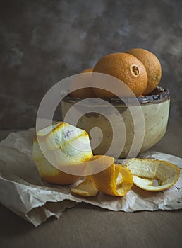 Oranges in Wood Bowl