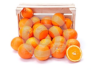 Oranges in wooden crate