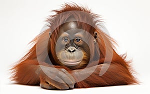 Orangutan Gracefully Posing on White -Generative Ai