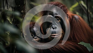 Orangutan, monkey, and lemur cute primates in nature beauty generated by AI