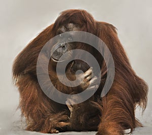 Orangutan Mother Cradles Newborn