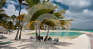 ORANJESTAD, ARUBA - October 12. 2007: View on the tropical resort, sandy beach and turquoise sea.