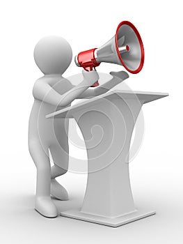 Orator speaks in megaphone