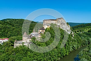 Oravský hrad na Slovensku. Letecký pohľad