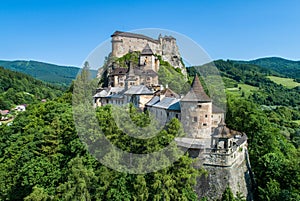 Oravský hrad na Slovensku. Letecký pohled