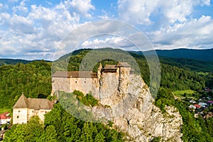 Oravský hrad na Slovensku. Letecký pohľad