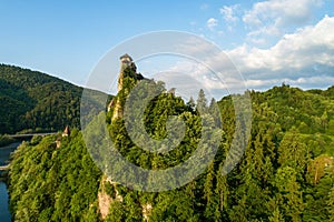 Orava castle in Slovakia. Aerial view at sunrise