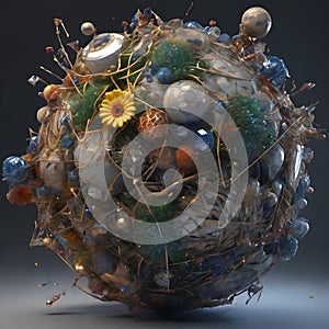 Orb of Nature and Artifact: A Harmonious Composite Sphere photo