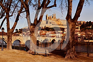 Orb River and Old Town of Beziers, France photo