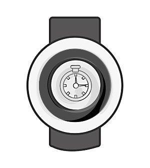 orbed watch with media icon on the screen, graphic
