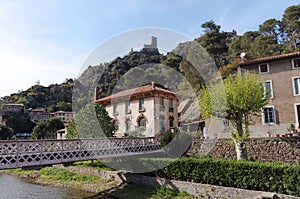 Orbiel river and Lastours village in cathar mountain