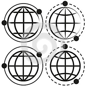 Orbital globes set. Network connectivity icons. Global interaction concept. Vector illustration. EPS 10.