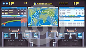 Orbital space flight mission control center room