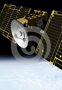 Orbiting High Tech Space Communication Satellite Telecommunication Industry Circuit Connectivity Digital Binary Technology 