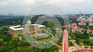 Orbiting Perdana Putra Building Putrajaya Malaysia With Mosque Tower View Cinematic 4K Footage