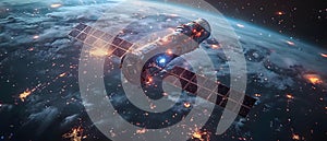 Orbiting Satellite Powers Global Connectivity. Concept Satellite Technology, Global Connectivity, photo