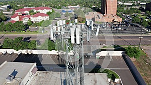 Orbiting shot of a lattice cell tower