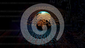 Orbits of global information. digital blue data orbits. world network technology. technology communication.