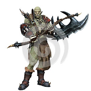 Orc warrior in battle armour holding a giant axe