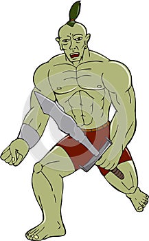 Orc Warrior Wielding Sword Running Cartoon