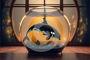 Orca killer whale inside a fish bowl illustration artwork generative ai