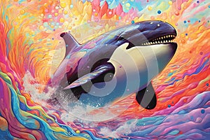 Orca rainbow colors surreal illustration generative ai