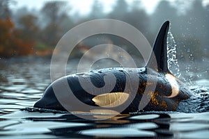 Orca Swimming in Body of Water. Generative AI